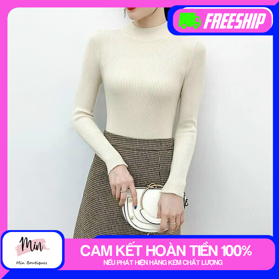Áo cổ lọ 3 phân tay dài - thun len gân