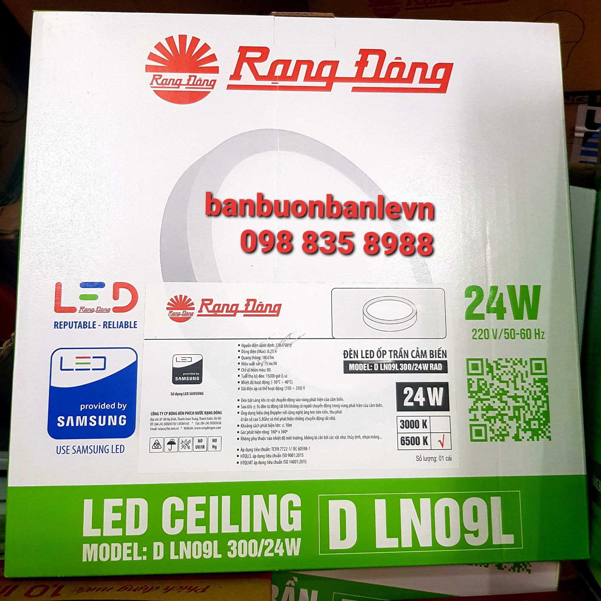 Đèn LED Ốp trần Tròn Cảm biến 24W Rạng đông