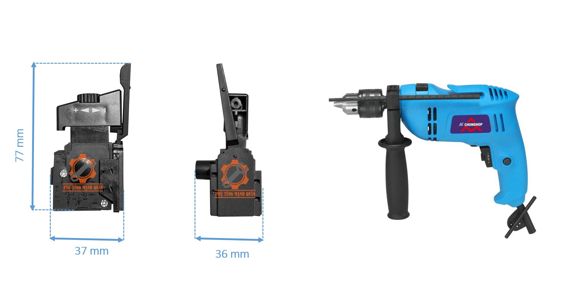 Công tắc máy khoan đầu 13mm Chunghop đảo chiều up