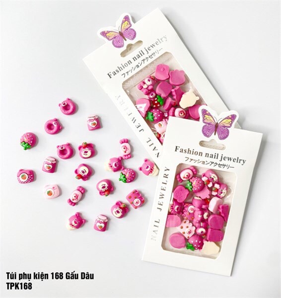 Phụ kiện gắn móng gấu dâu mix mẫu ,charm trang trí móng - mini nails