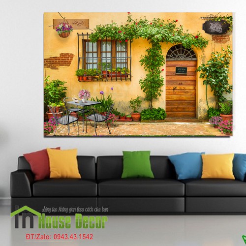 Tranh dán tường 3D ngôi nhà hoa hồng MS 007 (kích thước 90x60)