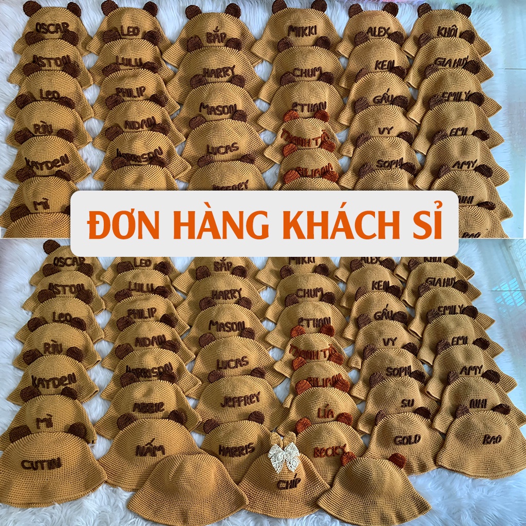 Nón sợi dệt gắn tai gấu cho bé yêu (miễn phí gắn tên theo yêu cầu)