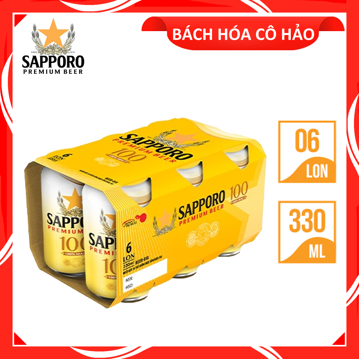 Combo 6 lon bia Sapporo Premium Beer 100 [330ml]