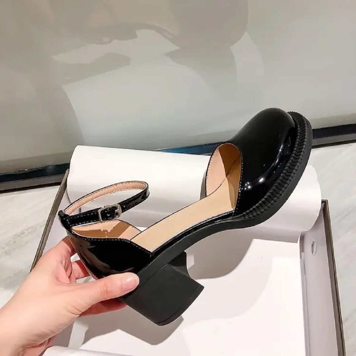 Giày cao gót nữ 5 phân da bóng kiểu dáng thanh lịch