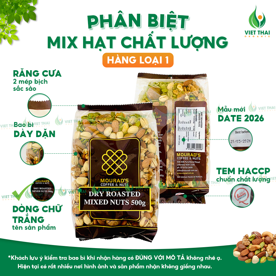 Hỗn Hợp Hạt Mourad's Úc 500g Cao Cấp (Hạnh nhân, hạt điều, macca, hạt bí, hạt dẻ cười) - (Hạt Ngon)