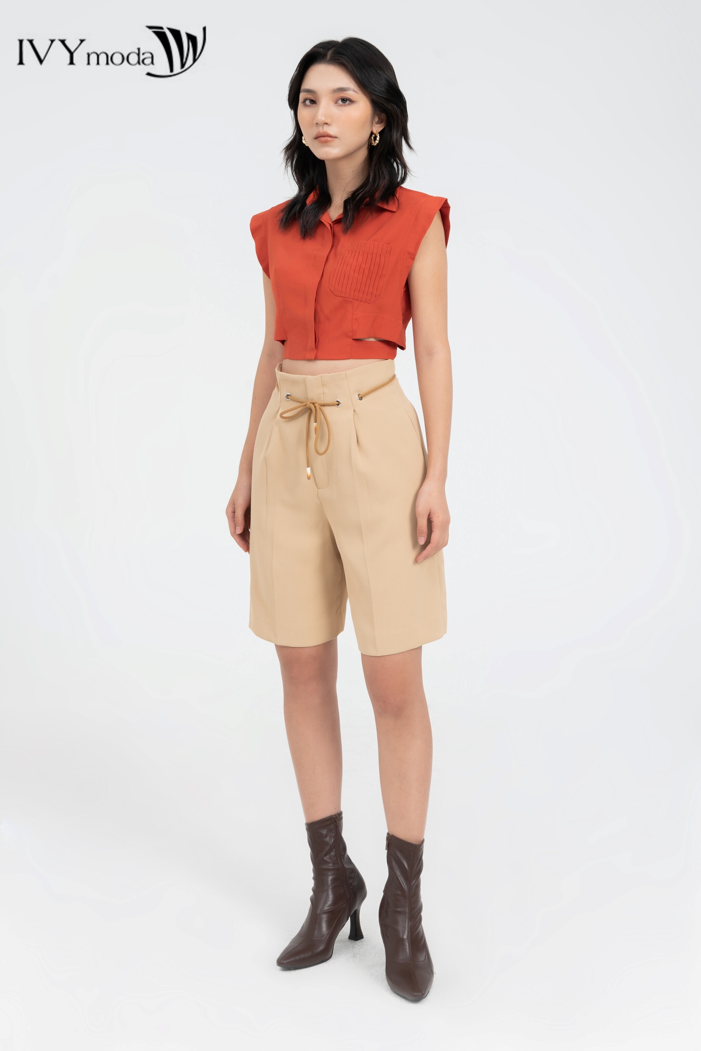 [SINH NHẬT SALE XỊN | VOUCHER GIẢM 100K - MUA 3 GIẢM THÊM 10%] Quần lửng ống đứng phối đai IVY moda MS 20B9454