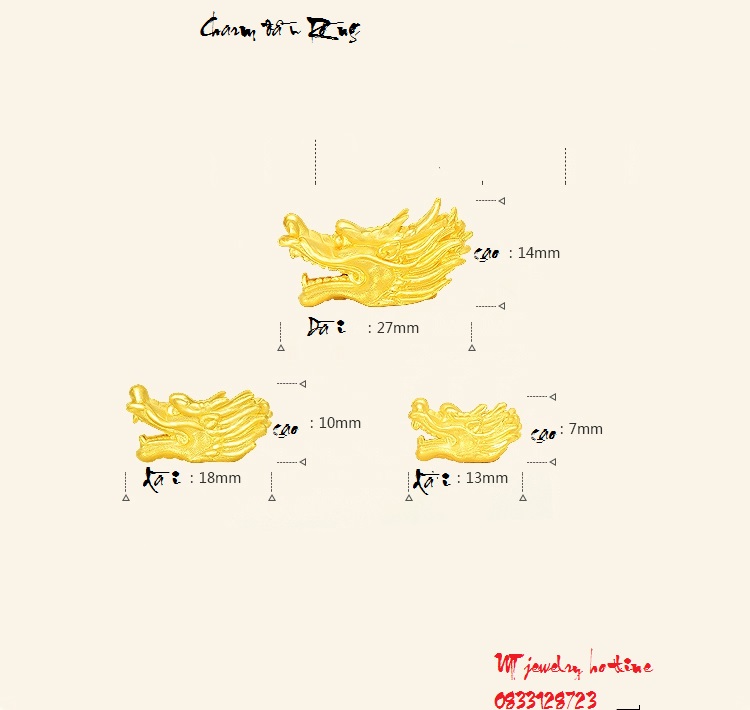 Charm Đầu rồng vàng 9999