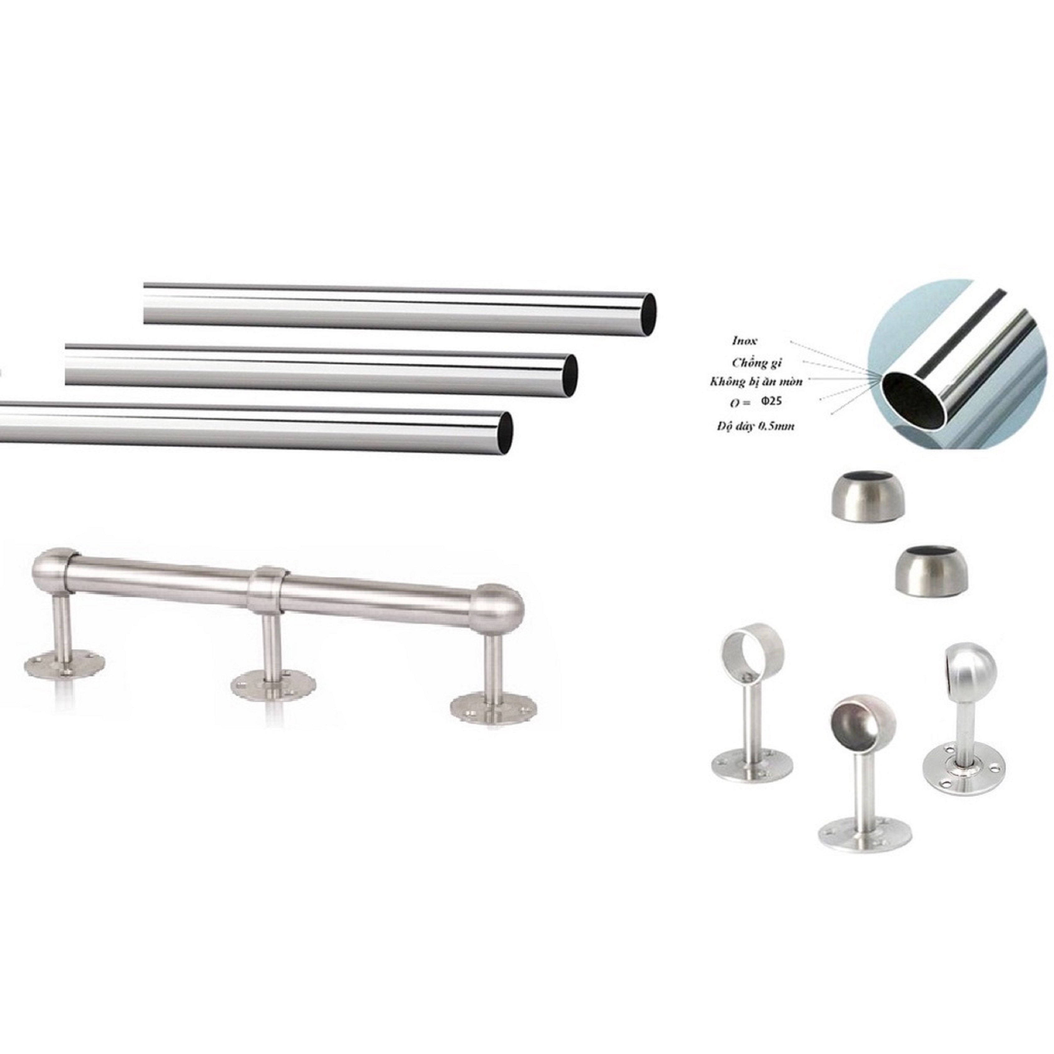 thanh treo tủ áo inox Φ25 (thanh inox 1.2m. 1m, 0,8m, 0.6m, 0,4M )