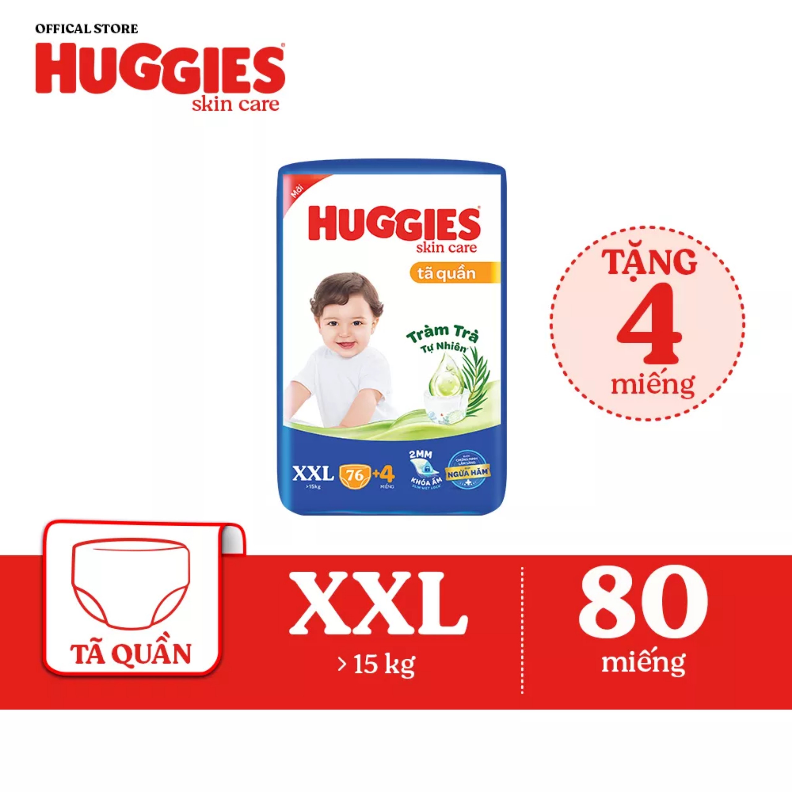 Tã quần Huggies Skincare Mega Jumbo M106/L96+8/XL84+4/XXL76+4