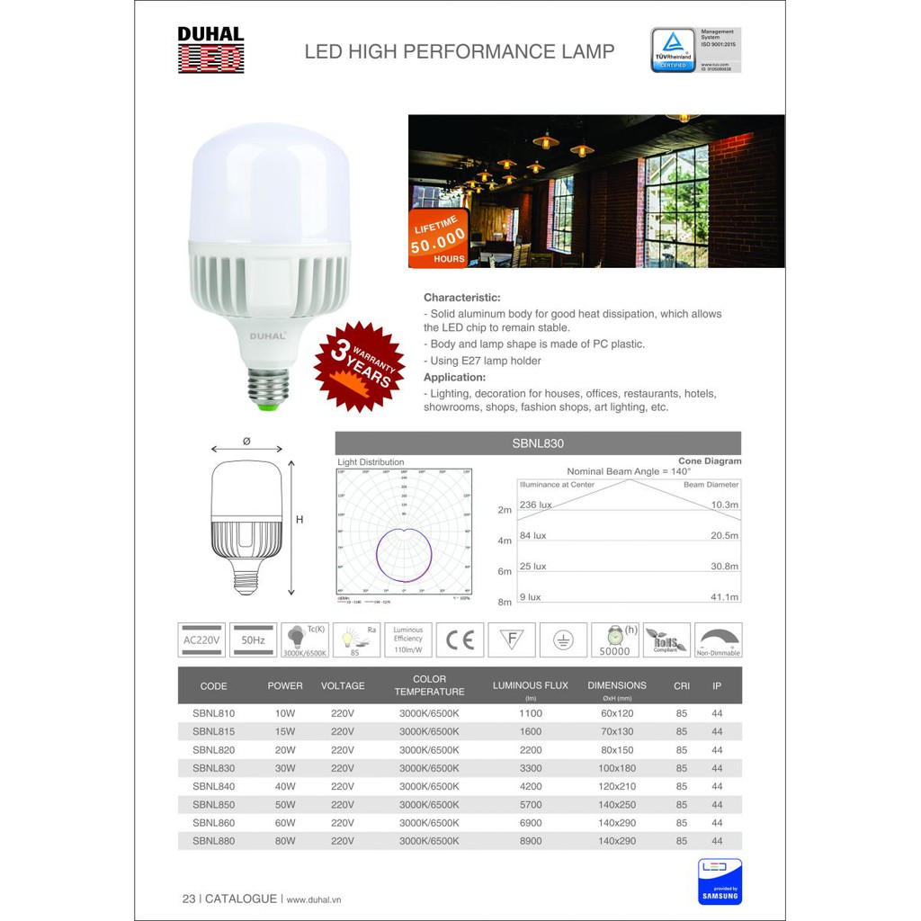 [GIÁ HỦY DIỆT] BÓNG ĐÈN LED TRỤ CAO CẤP DUHAL 20W