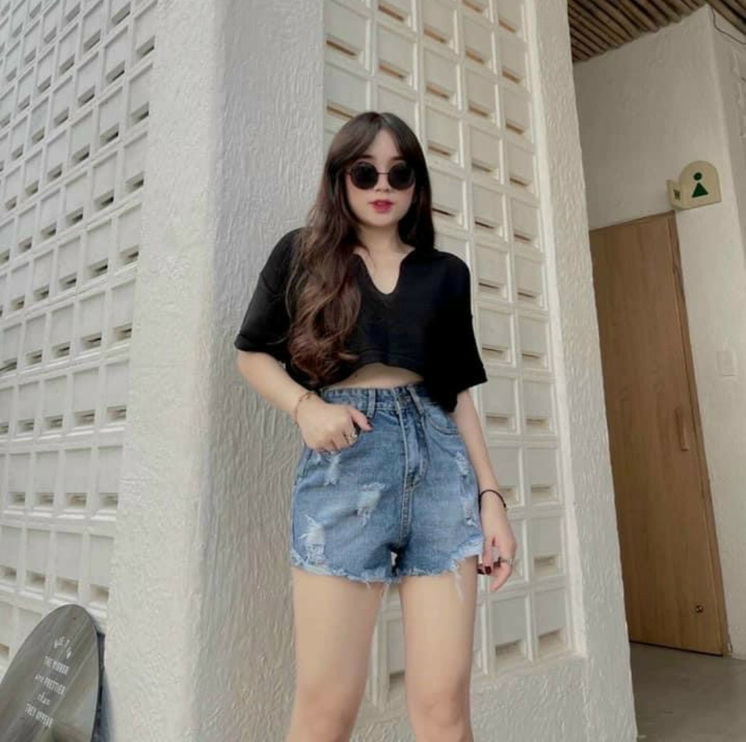 Áo croptop nữ trơn kiểu cổ sơ mi