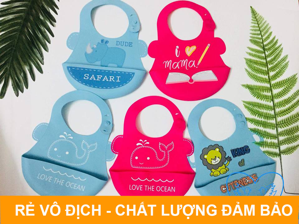 Yếm Ăn Dặm Silicon Cao Cấp Có Máng Siêu Mềm Cho Bé