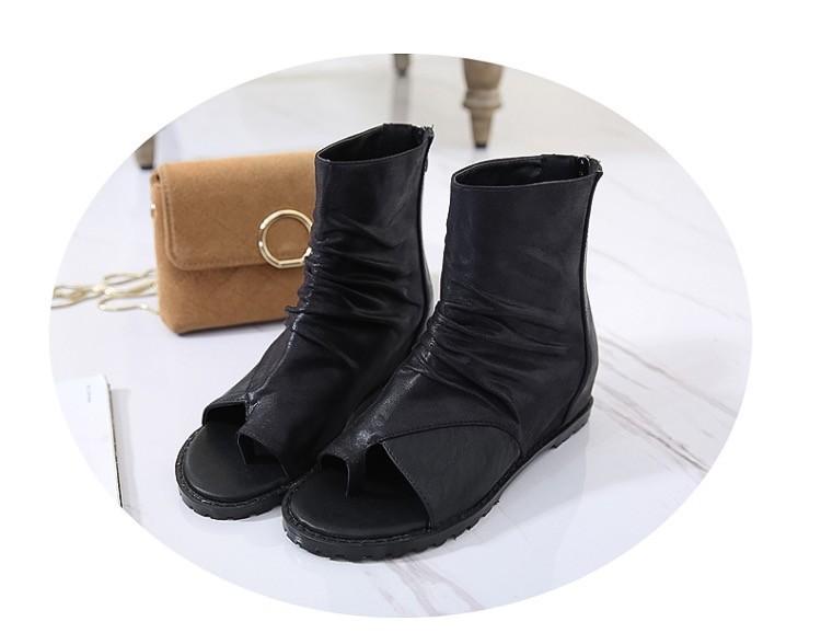 [HCM]Giày boots Nữ Chiến binh xỏ ngón da trơn cổ thấp(B02)