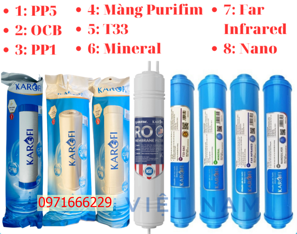 Combo bộ lõi lọc nước Karofi từ 1 đến 8 cấp