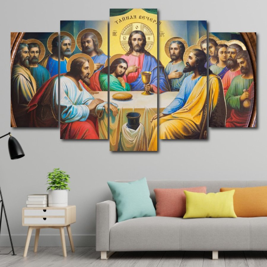 (Combo 5 tấm) LaLaShop Tranh bữa tiệc ly Tranh chúa Giêsu Kito Bộ 5 bức tranh gỗ treo tường Chúa Giesu tranh bữa tiệc ly treo tường in 3D chân thực, tranh công giáo treo tường, tranh công giáo