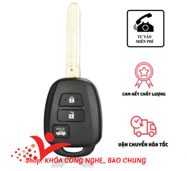 Vỏ chìa khóa xe Vios đời 2019- 2022 loại 3 nút thẳng, có nút mở cốp