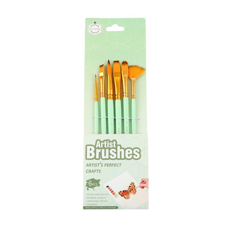 [DA ĐEN] Bộ 6 Cọ Vẽ Cơ Bản Keep Smiling Xanh Mint Pastel (A6332)