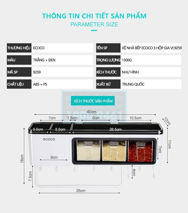 Kệ nhà bếp ECOCO 3 hộp gia vị 9259