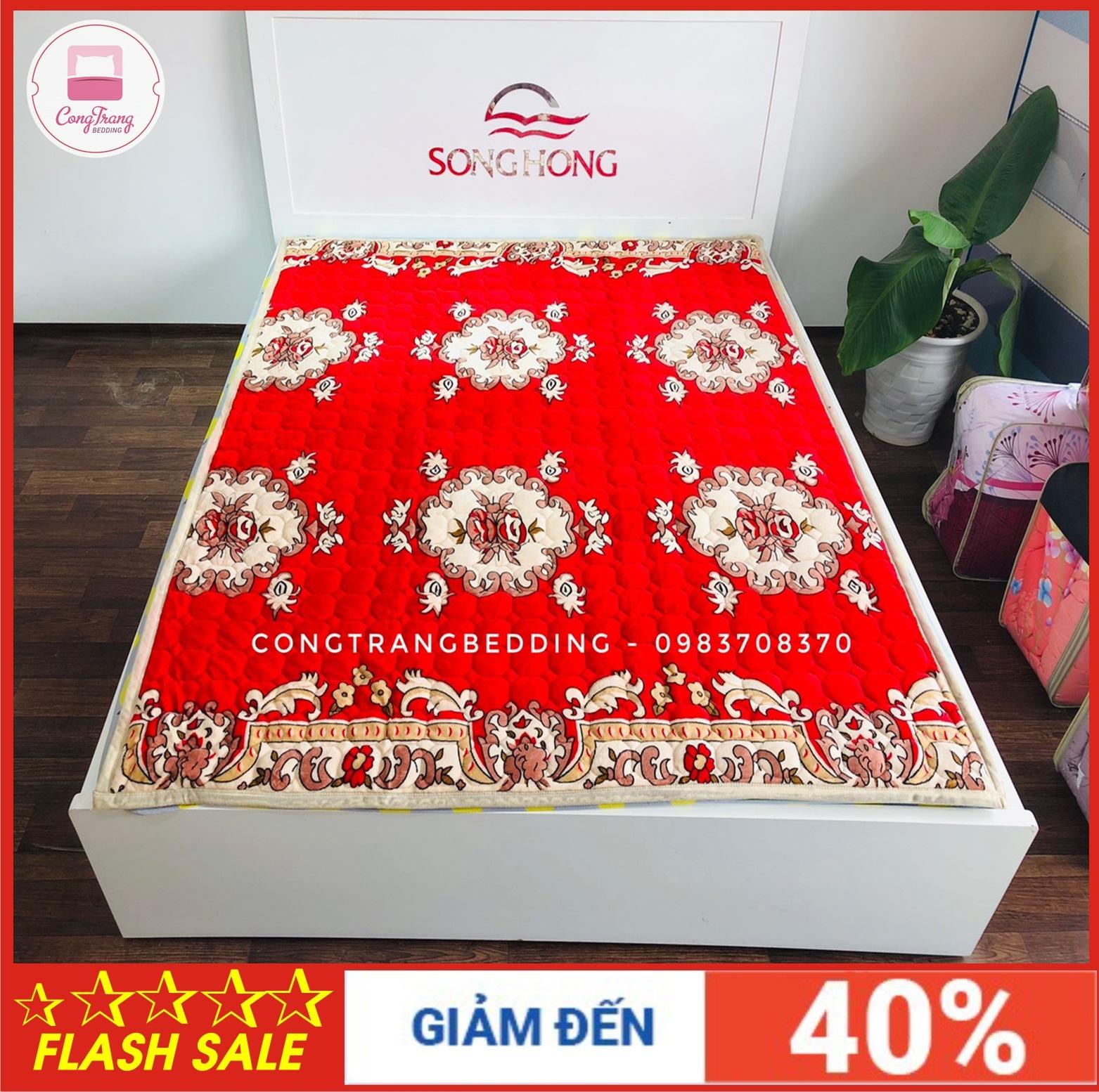Thảm lông cừu trải giường, thảm nỉ nhung trải giường, thảm nhung đa năng, thảm trải giường 3 lớp - Mẫu Hoàng Gia Đỏ