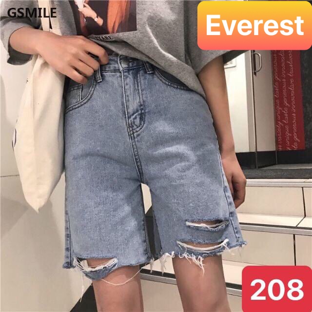 QUẦN SHORT SỌT JEAN LỬNG KIỂU NGỐ NỮ CHẤT BÒ XANH RÁCH MÙA HÈ HÀN QUỐC LƯNG CAO NÂNG MÔNG EV-208 - EVEREST FASHION