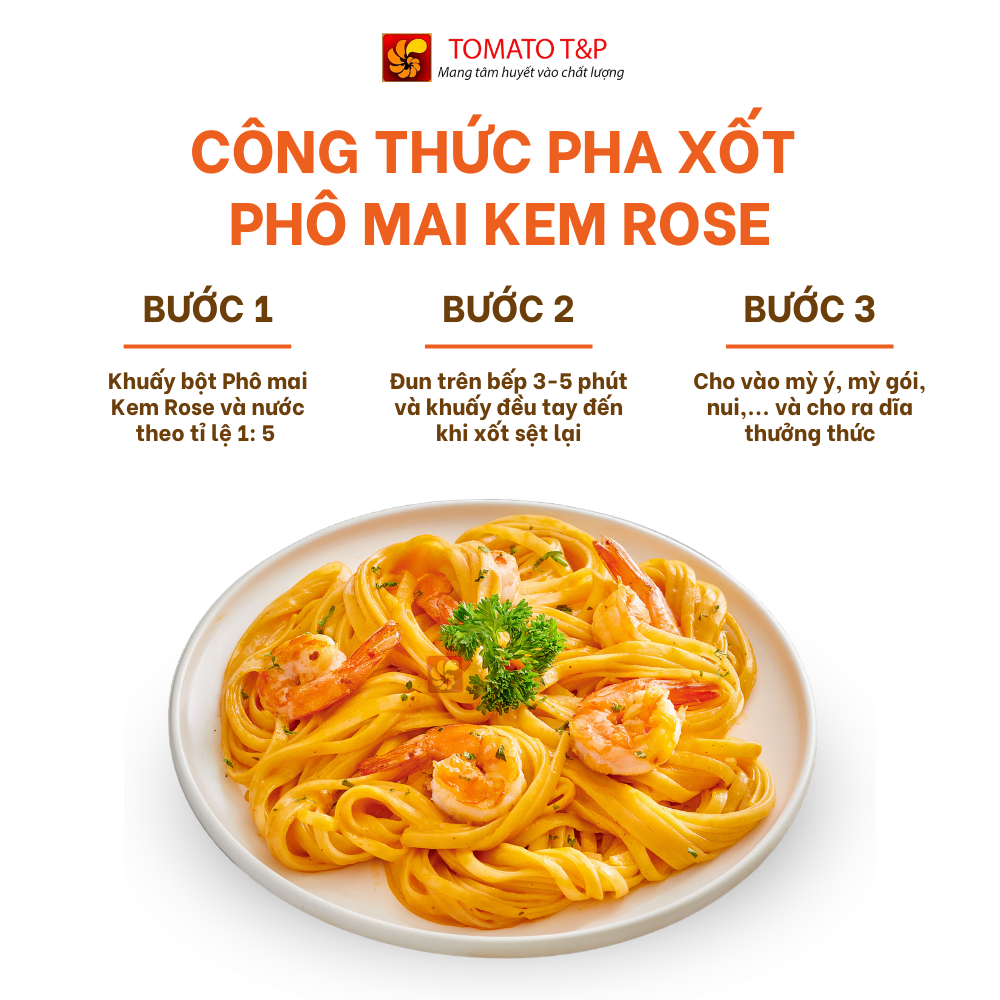 Bột Phô Mai Kem Rose dùng để nấu sốt tokbokki, sốt mỳ ý, sốt mì trộn - Gói 1Kg - Tomato T&P