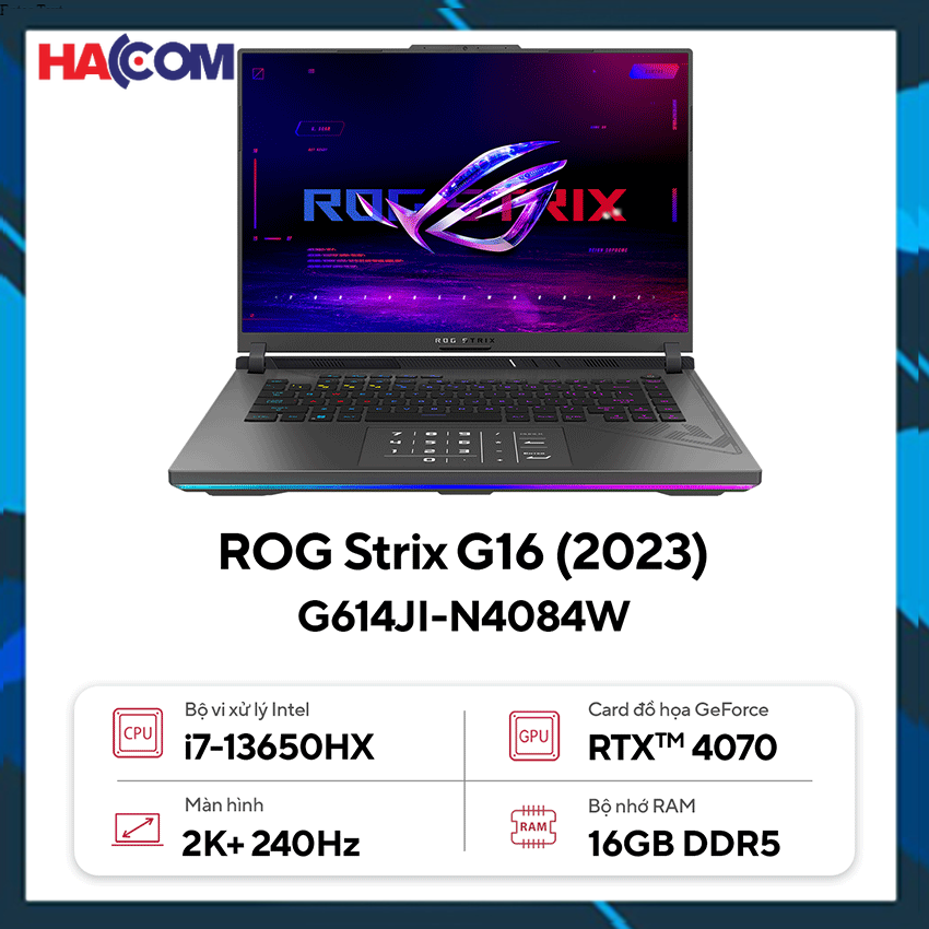 LAPTOP ASUS GAMING ROG STRIX G614JI-N4084W (I7 13650HX/16GB RAM/1TB SSD/16 QHD 240HZ/RTX 4070 8GB/WIN11/BALO/XÁM)