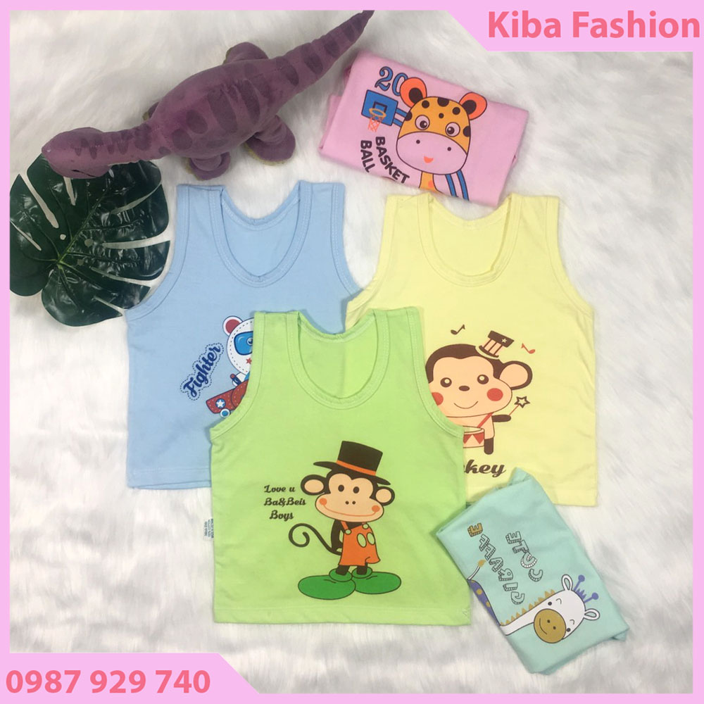 Set 5 Áo ba lỗ hình thú ( MINH ĐỨC hoặc NGỌC ) cotton 100% mềm mịn in hình ngộ nghĩnh cho bé 4-16kg - ABL - M090 - (Màu sắc hình in thay đổi theo lô hàng Giao màu ngẫu nhiên ) "/ áo ba lỗ cho bé trai / áo ba lỗ cho bé gái
