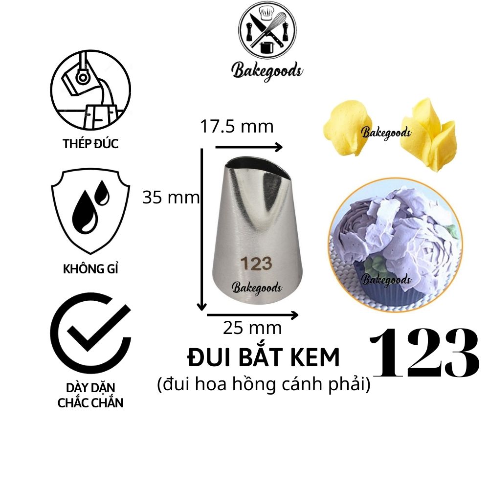 Đui bắt kem 123, Đuôi bắt kem cánh hoa hồng phải trang trí bánh bằng thép không gỉ đúc liền khối dày dặn, cứng cáp