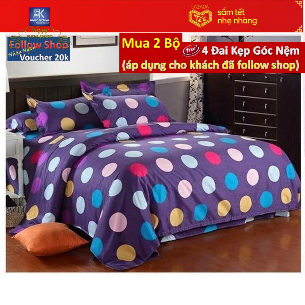 (FreeShip MAX) Bộ ga giường chấm bi 1m8x2m (Tím xanh)