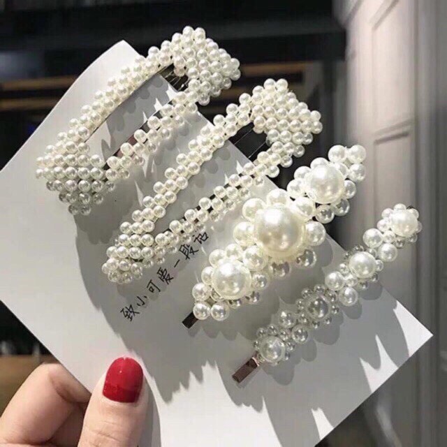 Set kẹp tóc 4 món Hàn Quốc, Kẹp toc Ngoc Trai