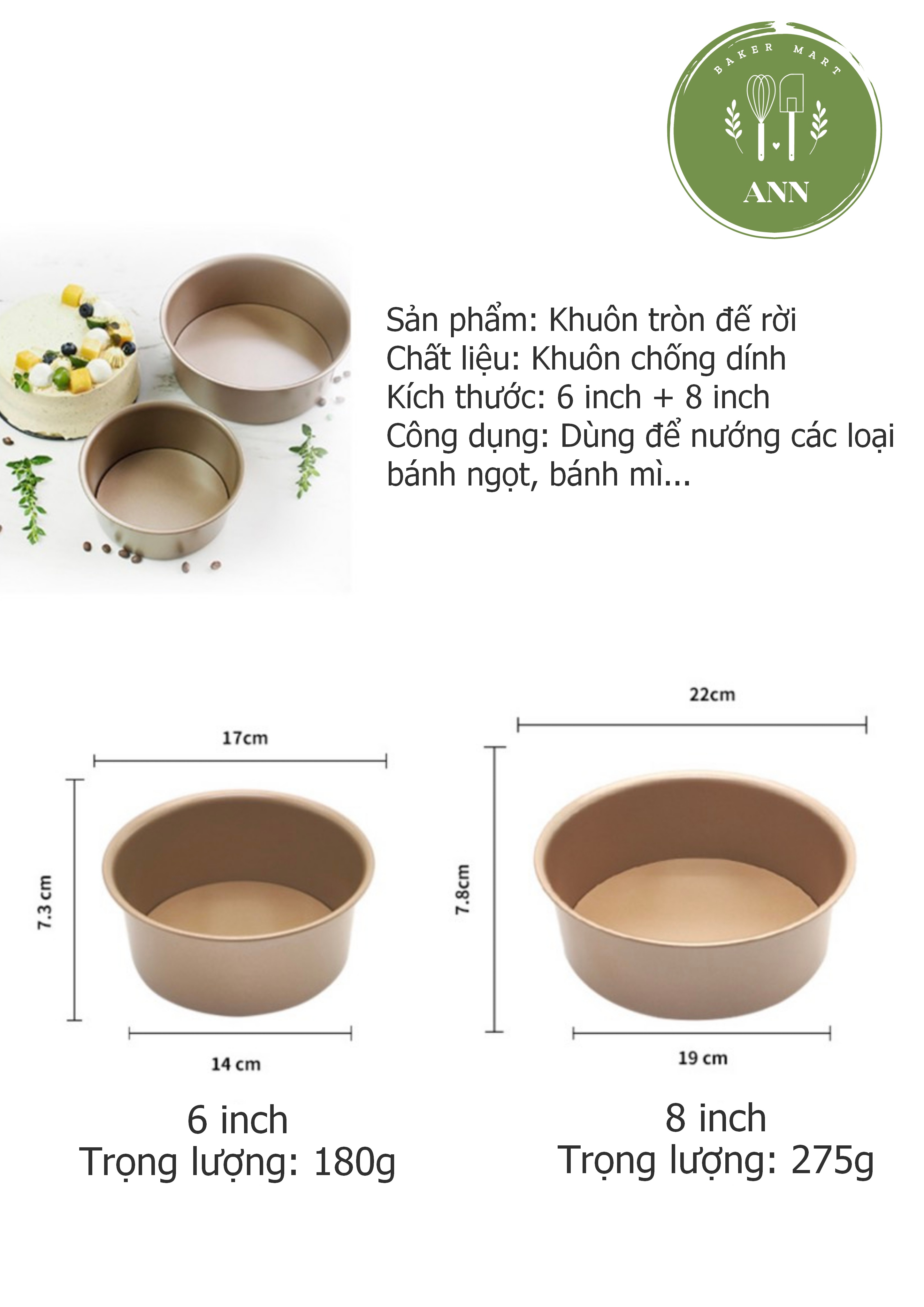 KHUÔN TRÒN ĐẾ RỜI CHỐNG DÍNH _ VÀNG