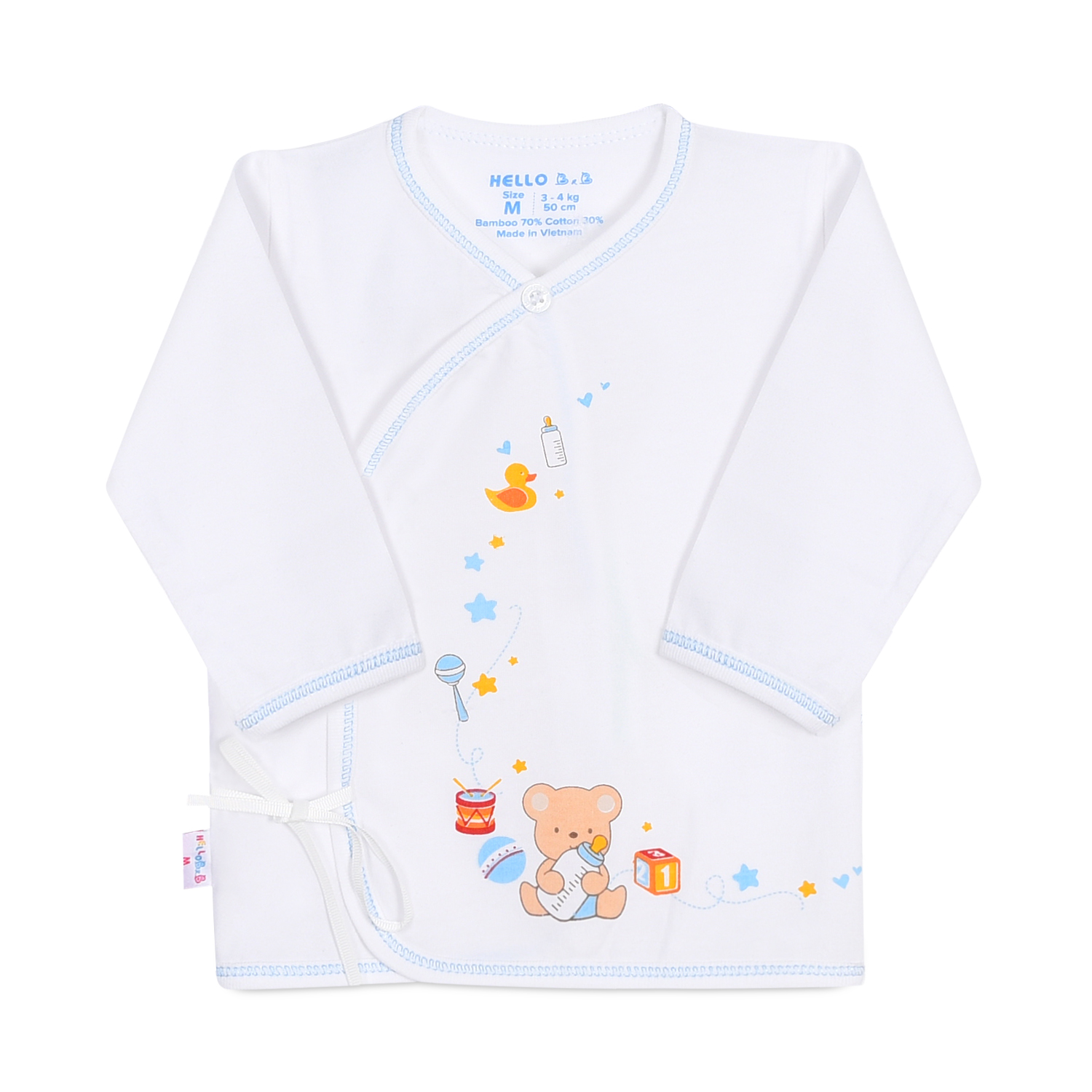 Áo sơ sinh cột dây tay dài  (hình in ngẫu nhiên) AL0412- Hello BB
