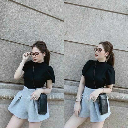 Áo cổ cao tay ngắn phồng đông xuân siêu chất TTSLA0313