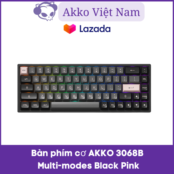Bàn phím cơ AKKO 3068B Multi-modes Black Pink (Bluetooth 5.0 / Wireless 2.4Ghz / Hotswap / Foam tiêu âm / AKKO CS Jelly sw)