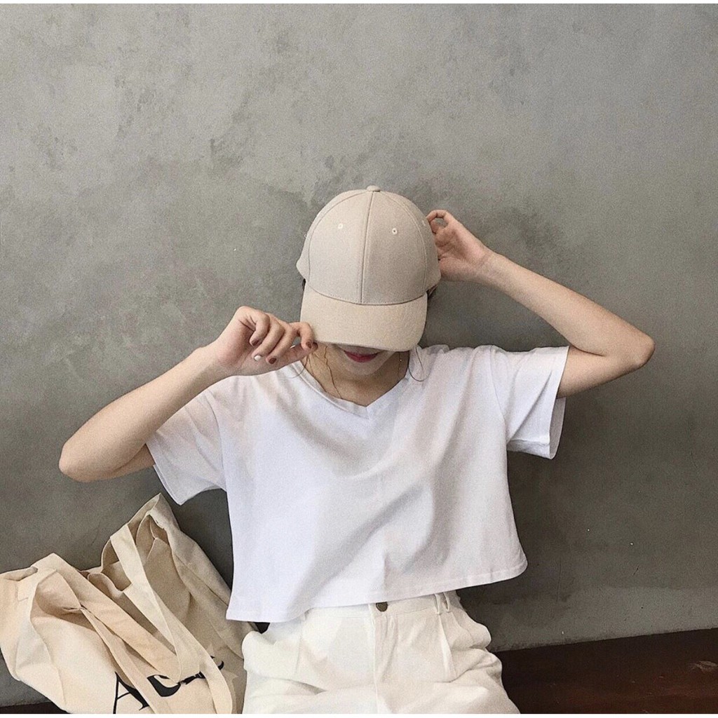 Áo croptop cổ tim form rộng basic (Oversize)