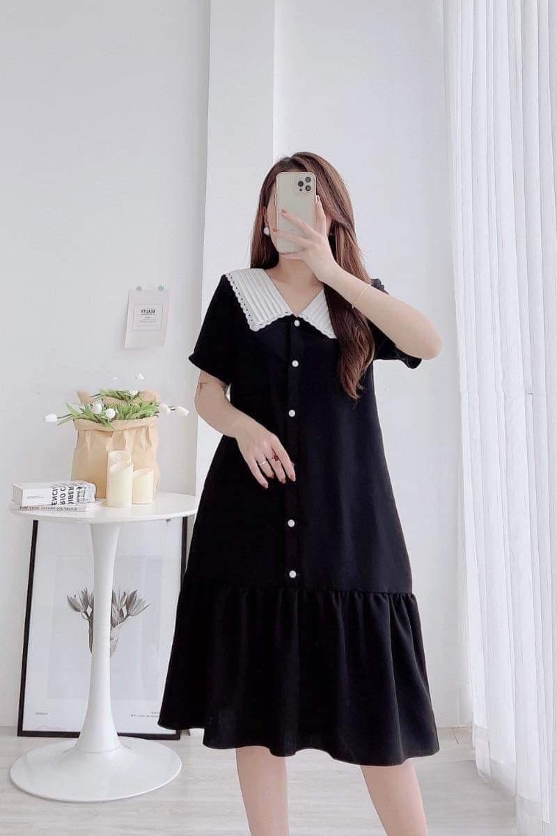 (Có bigsize 100kg)Váy bầu,đầm bầu bigsize phối đen trắng cực sang