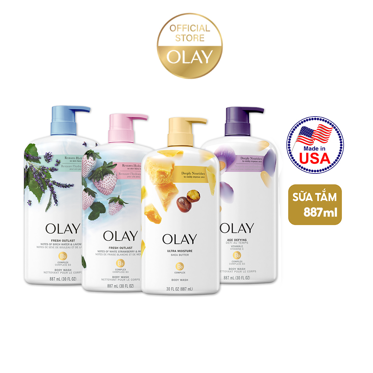 24.2 Đơn 269K Qùa nhảy giỏ hàng Sữa tắm OLAY Body Wash 887ml Hương