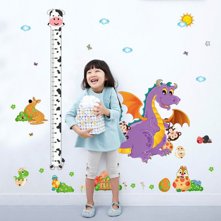 Decal dán tường thước đo chiều cao trẻ em bé hình con vật