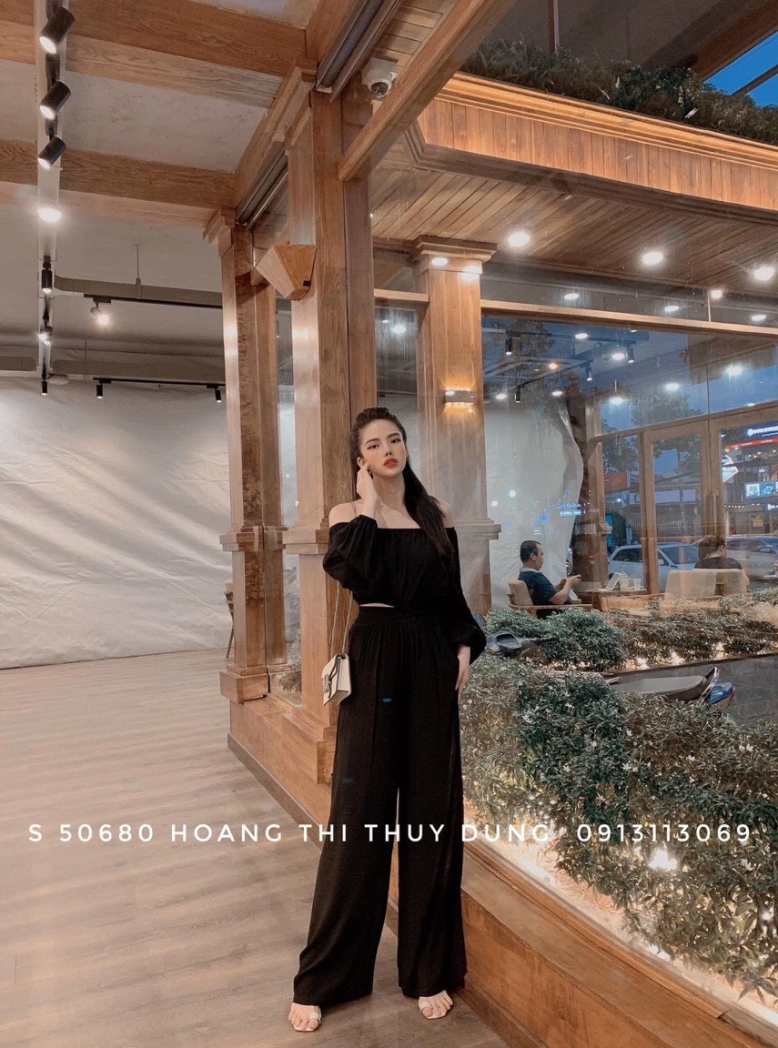 Sét bộ voan trễ vai tay dài phối quần dài ống rộng đi biển TTSA0984