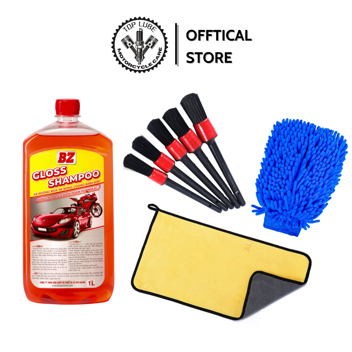 Combo xà bông rửa xe bz + dụng cụ rửa xe