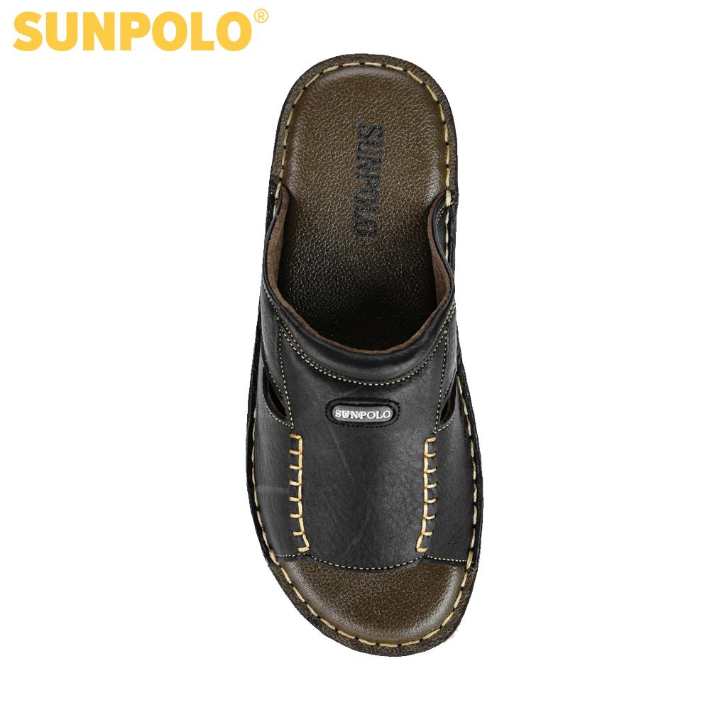 Men Leather SUNPOLO Sandals AQN012 (Black)