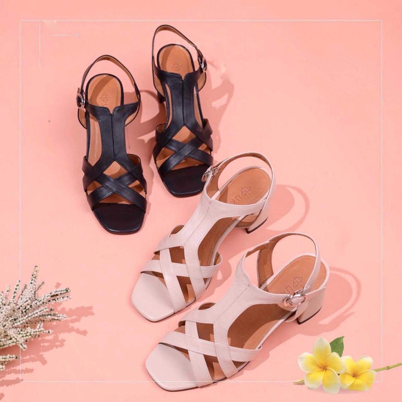 Sandal Nữ Da Thật Gót Trụ Cao 6cm