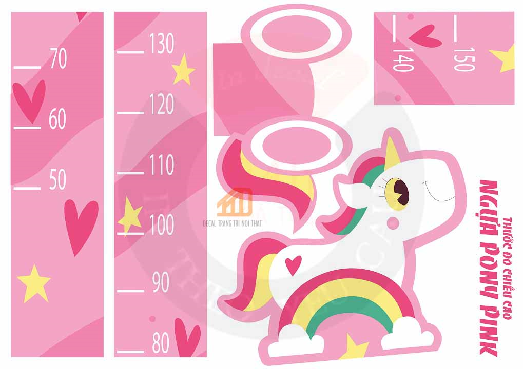 THƯỚC ĐO CHIỀU CAO PONY PINK - Decal dan tường trẻ em - THUTHAODECOR