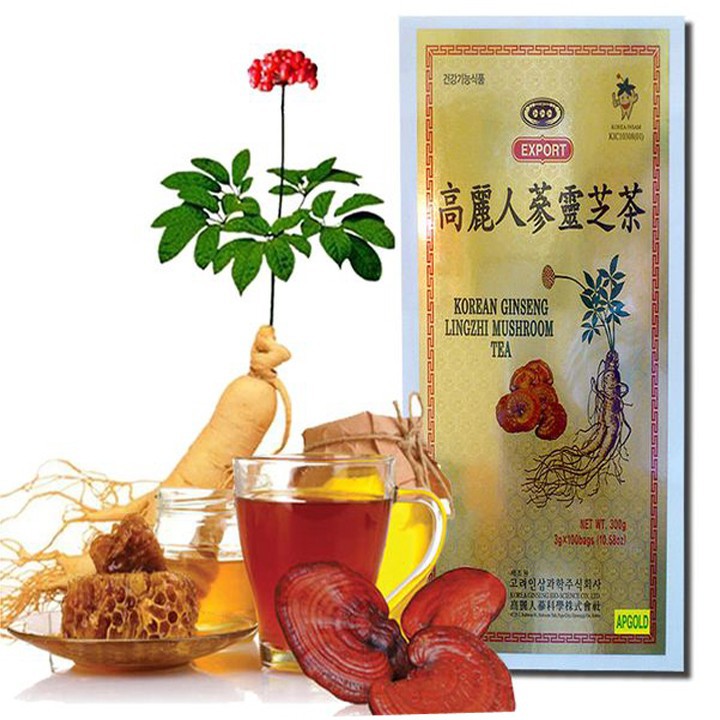 Trà Sâm Linh Chi Hàn Quốc Hộp Gỗ 300g (100 gói x 3g)