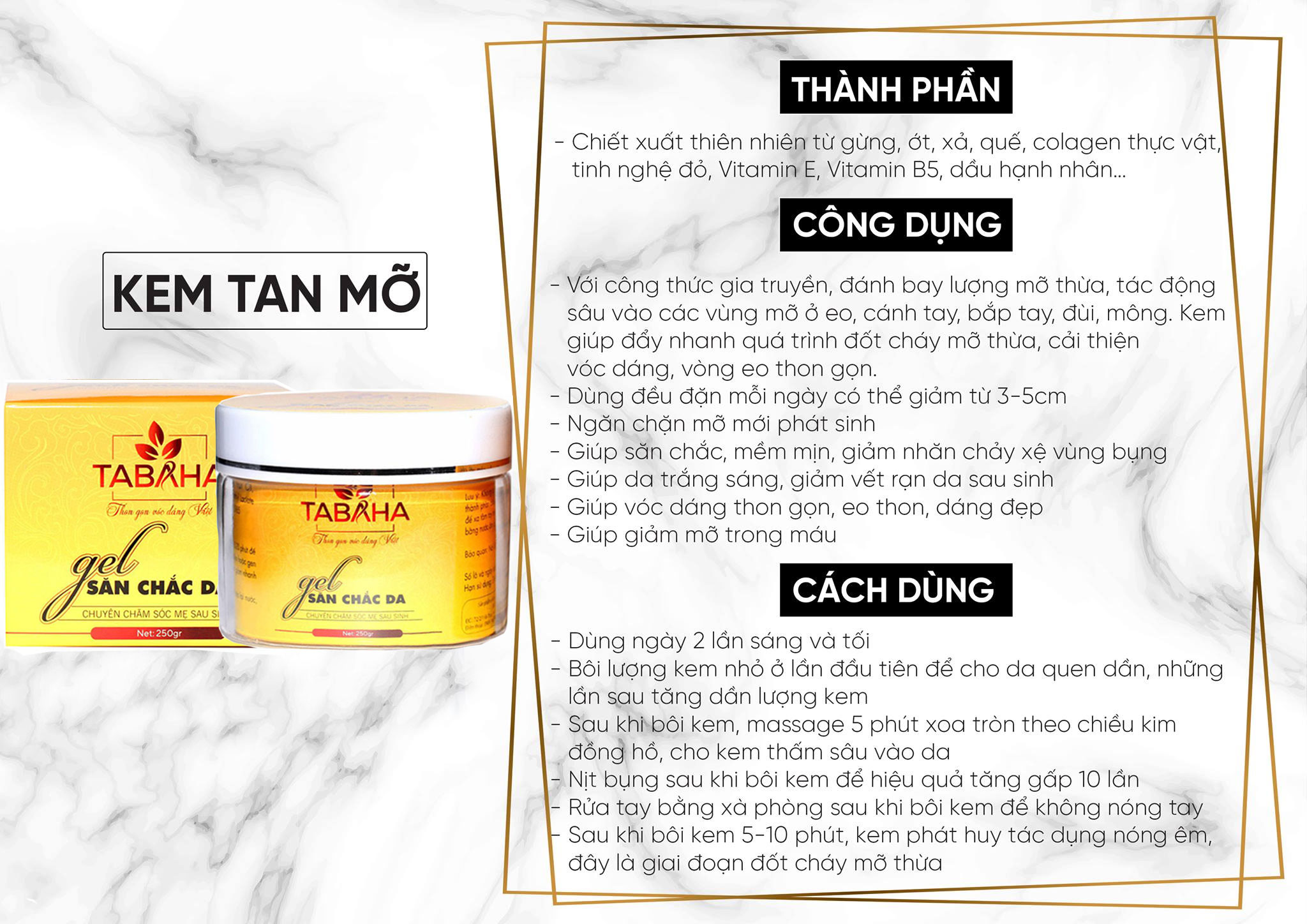 Kem tan mỡ Tabaha 250gr đánh tan mỡ bụng săn chắc da