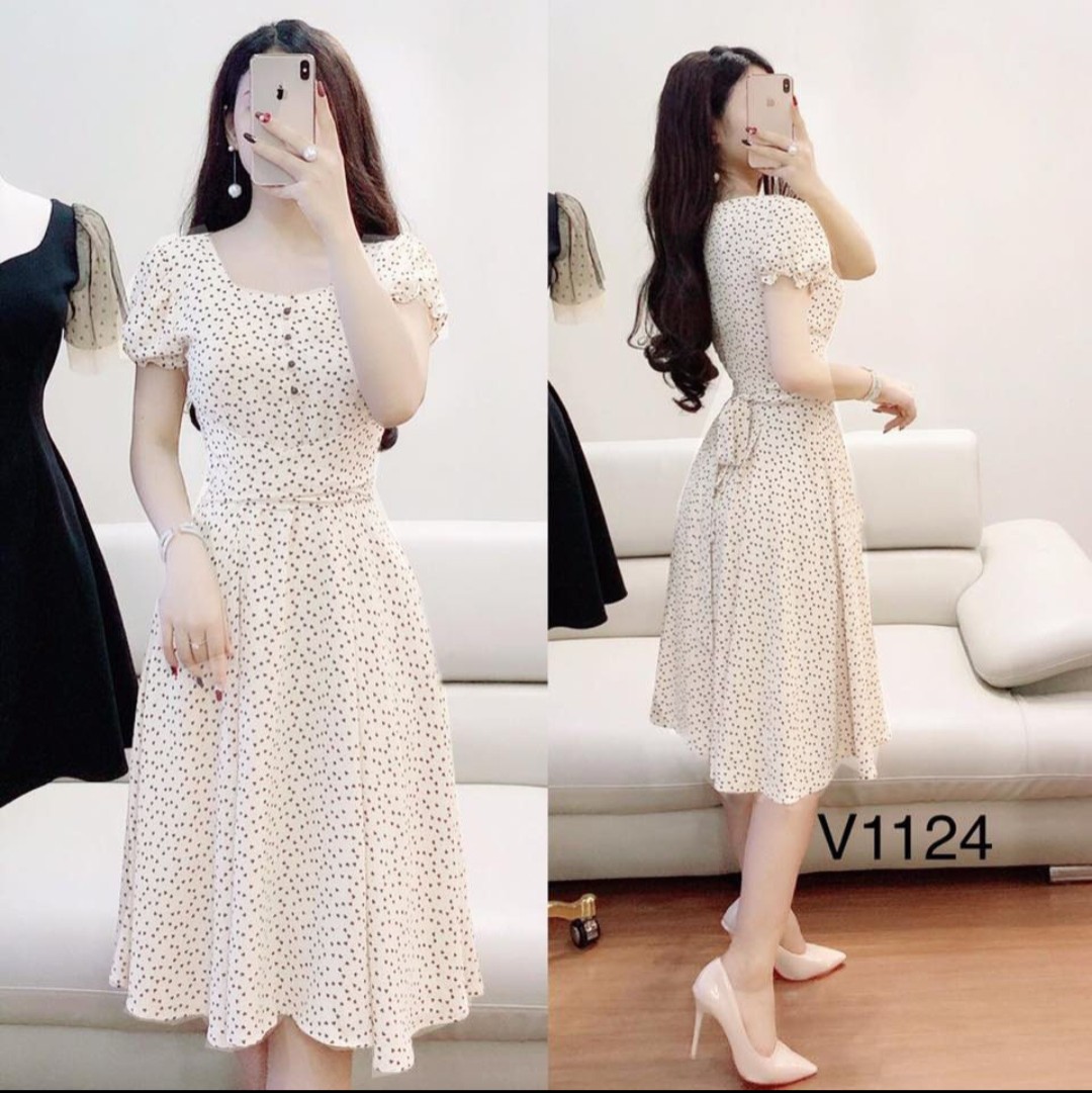 ĐẦM CHẤM BI ,EO THẮT NƠ XINH XẮN