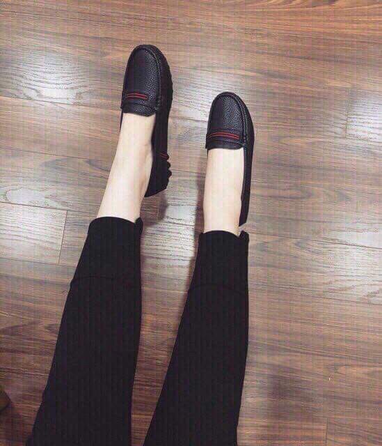 giày moca nữ kẻ đỏ