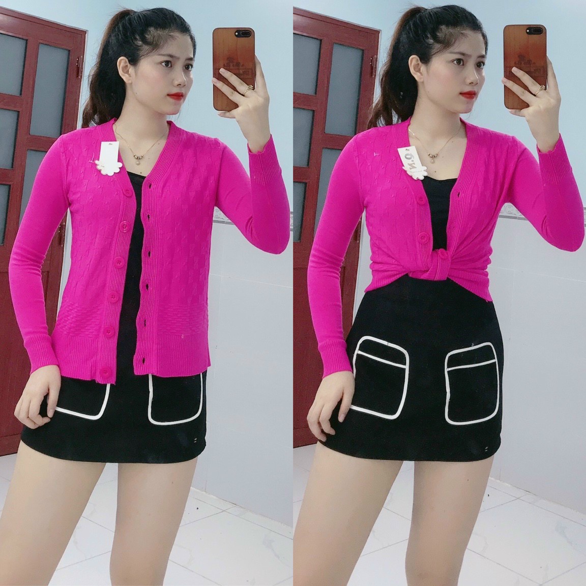 Áo khoác len nữ cardigan 6 nút tay dài
