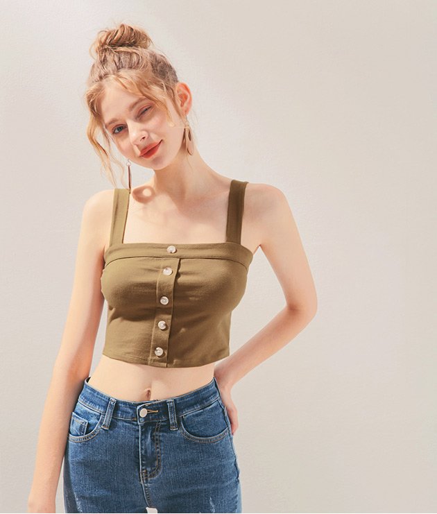 Áo dệt kim 2 dây cổ vuông nút trước