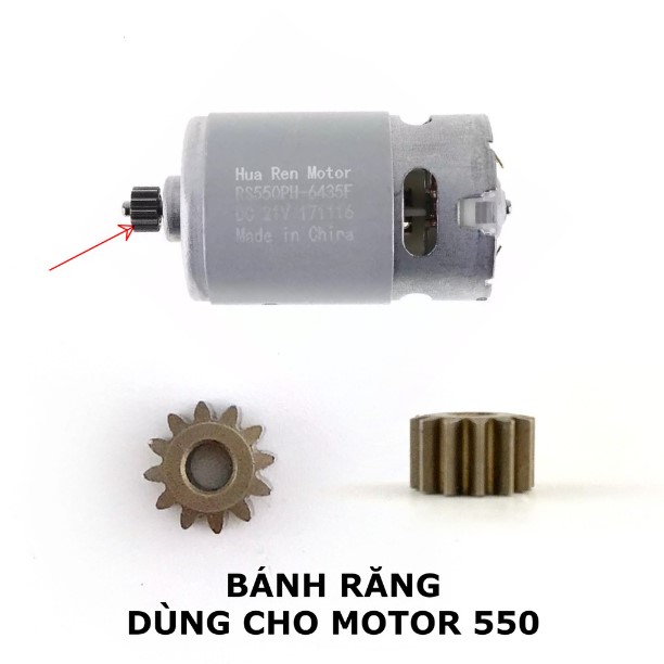 Bánh răng motor 550 loại 9 răng, 12 răng
